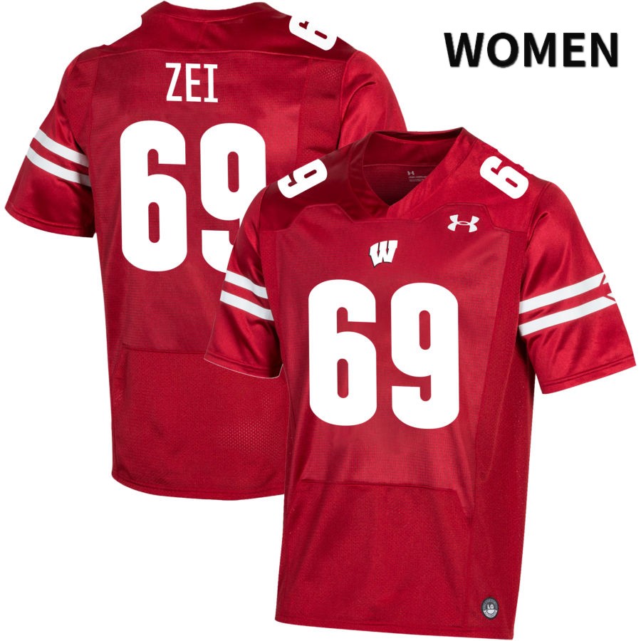 Wisconsin Badgers Women's #69 Zach Zei NCAA Under Armour Authentic Red NIL 2022 College Stitched Football Jersey PP40I01SA